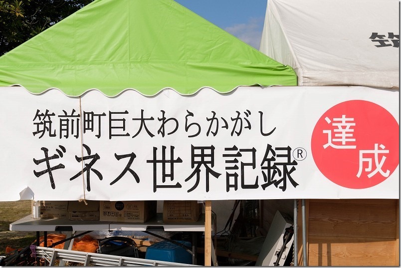 わらかかしがギネス認定の世界最大を達成の看板