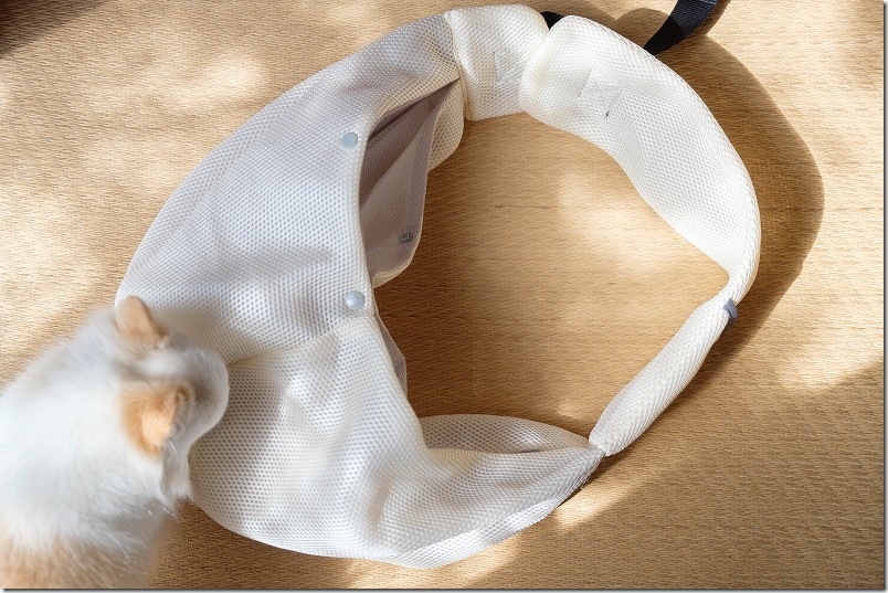 購入したペットスリングには、転落防止にも役立つ固定用のスナップボタンも付き